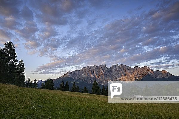 Latemar massif with alpine hut  Karer Pass  South Tyrol  Italy  Europe