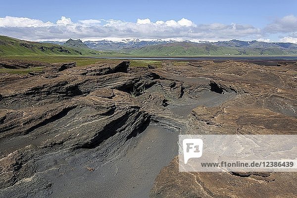Weathered lava rock  tuffles  Dyrholavegur  at Cape Dyrhólaey  near Vík í Mýrdal  South Iceland  Iceland  Europe