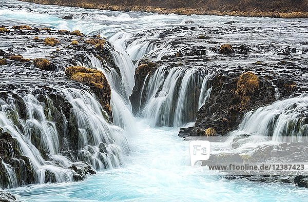 Waterfall Bruarfoss in winter in Selfoss Southern Region Iceland Europe
