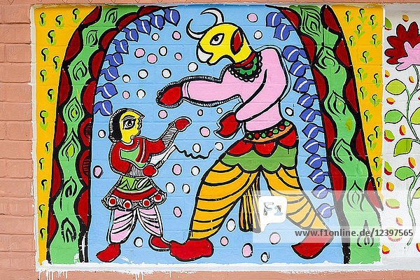 Bangla wall painting. Pahela Boishakh (the first day of the Bangla month) can be followed back to its origins during the Mughal period when Emperor Akbar introduced the Bangla calendar to streamline tax collection while in the course of time it became part of Bengali culture and tradition.