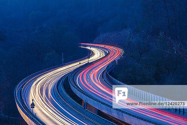 Germany  Stuttgart  Heslach  light trails on Bundesstraße 14 in the evening