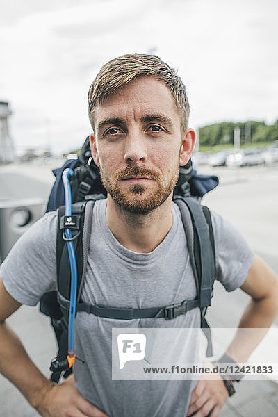 Portrait of backpacker  travelling the Lofoten