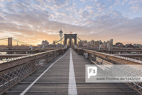 USA  New York City  Brooklyn Bridge at sunset