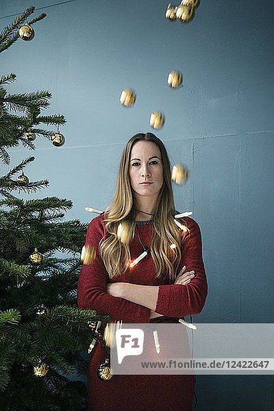 Portrait of annoyed woman at Christmas time