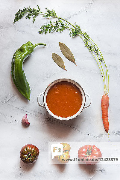 Composition of ingredients for tomato soup