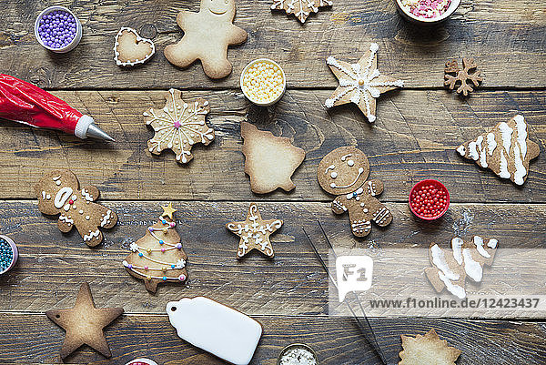 Various Gingerbread Cookies on wood