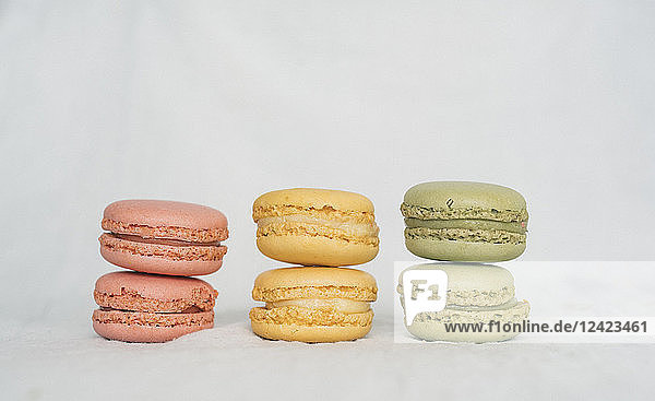 Colorful macarons in a row