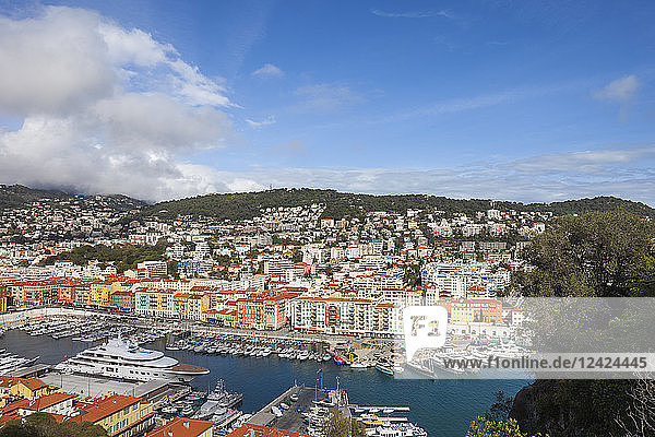 France  Provence-Alpes-Cote d'Azur  Nice  Cityscape and Port Lympia from above