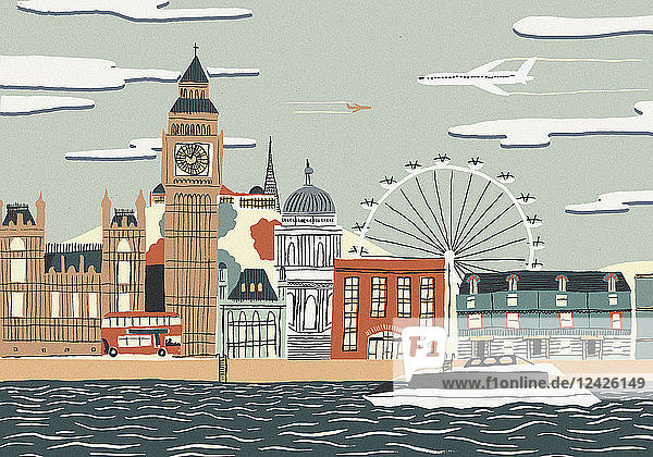 Illustration of Big Ben and London landmarks