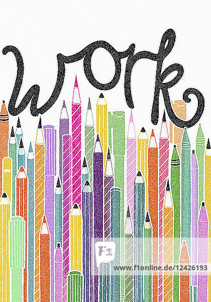 Pens and pencils and the single word work