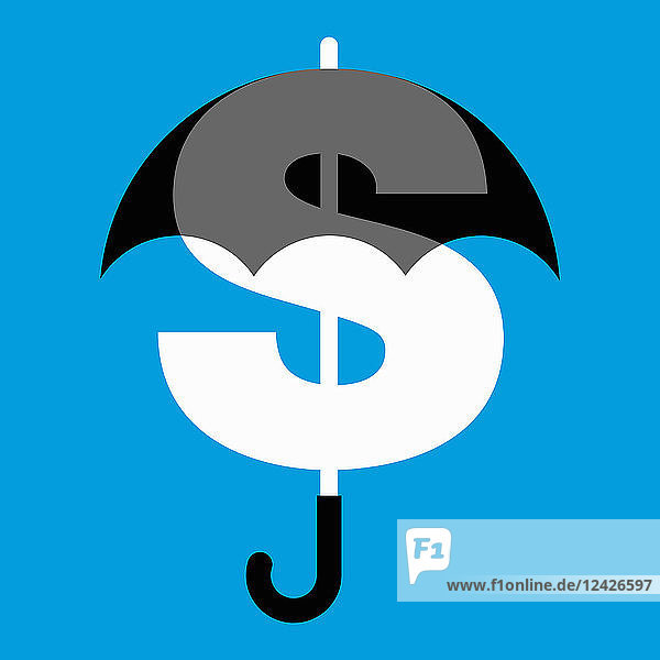 Dollar sign protected by umbrella