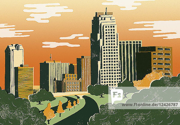 Illustration of cityscape of Raleigh  North Carolina