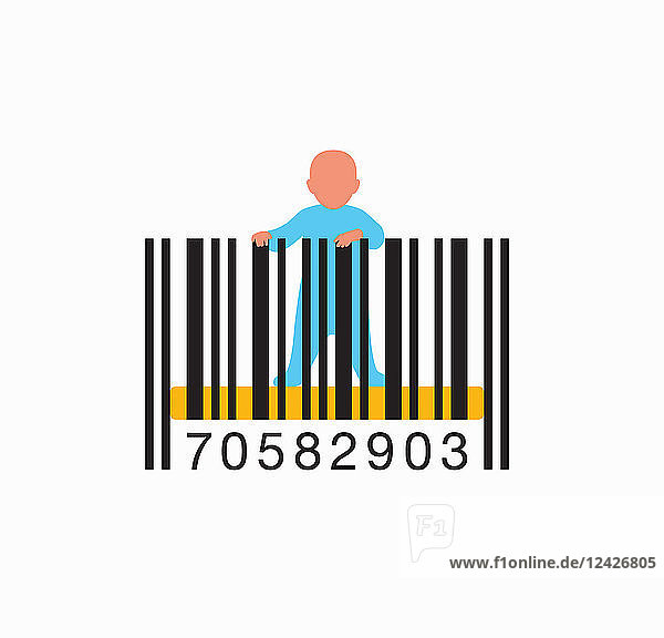 Baby standing up in barcode cot