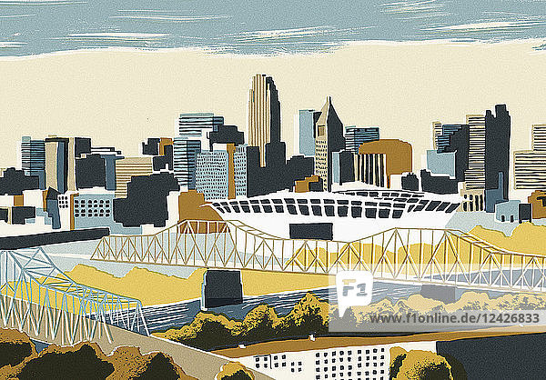 Illustration of Cincinnati cityscape