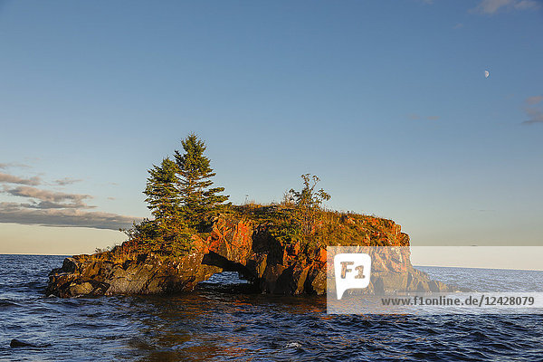 View of rock formation called Hollow Rock  Lake Superior  Grand Portage  Minnesota  USA