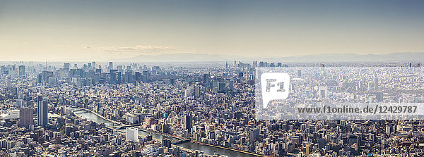 Panoramaaufnahme mit Blick aus der Vogelperspektive auf die Stadt Tokio  Japan