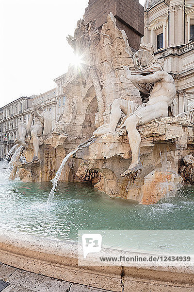 Fontana dei Quattro Fiumi Fountain  Architect Bernini  Piazza Navona Square  Rome  Lazio  Italy  Europe