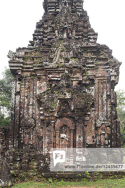 Stone carvings on monument B4 one of the Cham Temple ruins at the My Son Sanctuary UNESCO World Heritage Site Quang Nam Province Vietnam Indochina Southeast Asia Asia