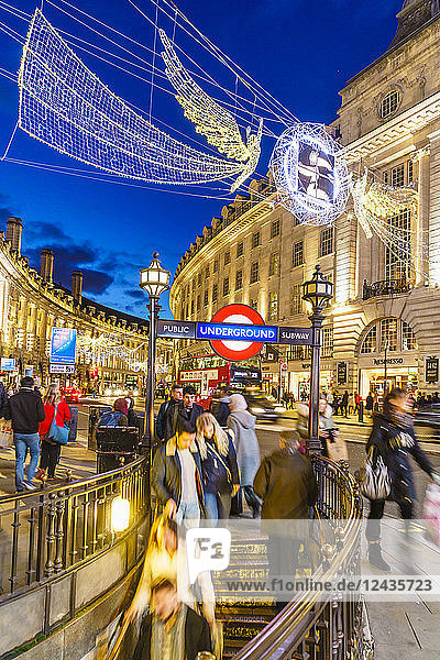 Christmas decorations at Piccadilly Circus  London  England  United Kingdom  Europe