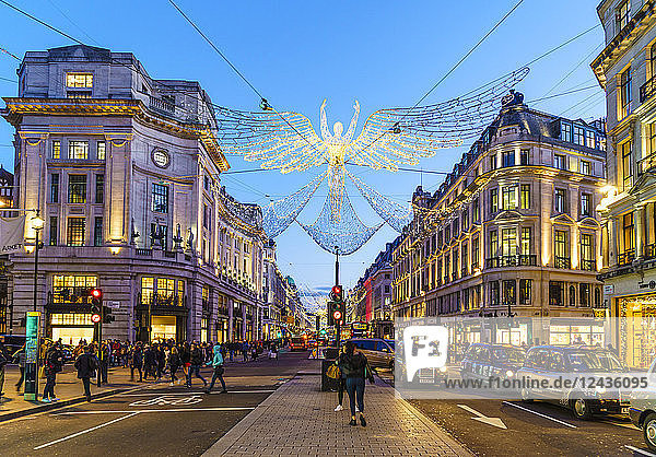 Regent Street with Christmas decorations  London  England  United Kingdom  Europe