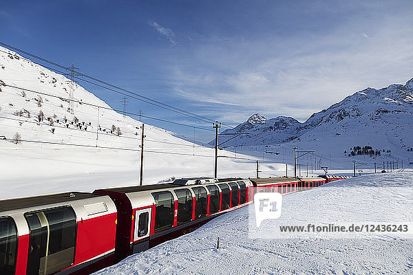 Rhaetian Railway near Albula Bernina Pass  UNESCO World Heritage Site  Engadine  Switzerland  Europe