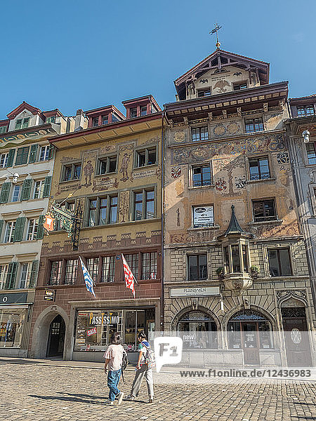 Traditional painted buildings in city center  Lucerne  Switzerland  Europe