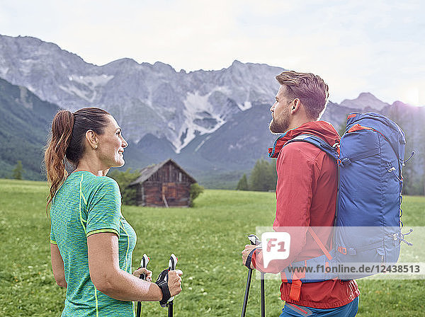 Austria Tyrol Mieming couple hiking in alpine scenery