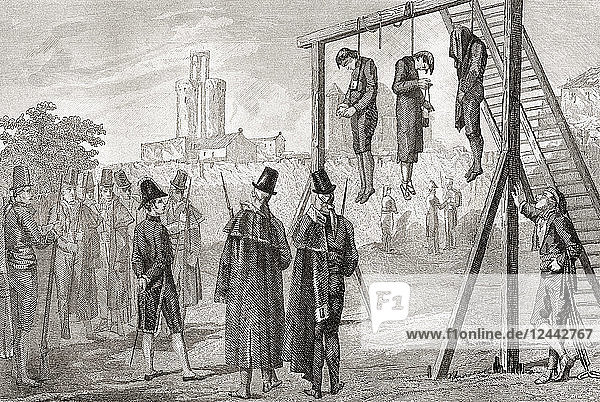 Executions in Spain in the 19th century. From Historia de los Crimenes del Despotismo published 1870.