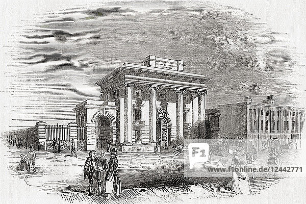 Birmingham Curzon Street railway station (formerly Birmingham station)  Birmingham  England in the 19th century. From Old England: A Pictorial Museum  published 1847.