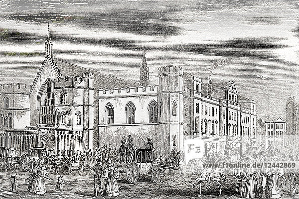 Old Houses of Lords and Commons  Palace of Westminster  London  England  seen here before the fire of 1834. From Old England: A Pictorial Museum  published 1847.
