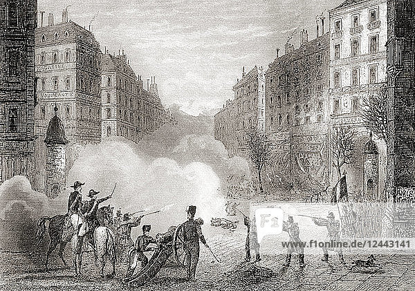 French troops on the streets of Paris  France during Prince Louis-Napoléon Bonaparte's coup d'état of 1851. From Historia de los Crimenes del Despotismo  published 1870.