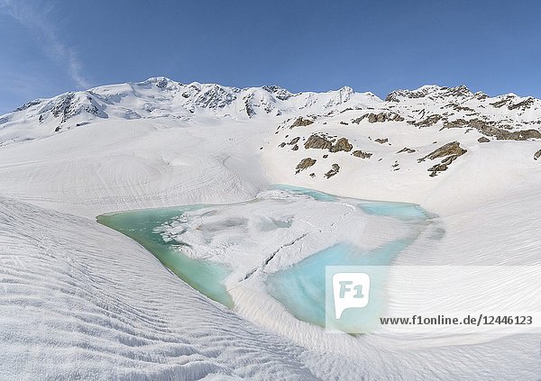 Glacial lake in Forni glacier. Santa Caterina Valfurva SOndrio district Lombardy Italy Europe.
