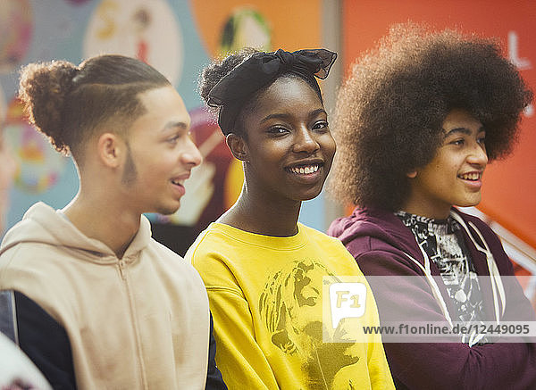 Portrait smiling  confident teenage girl with friends
