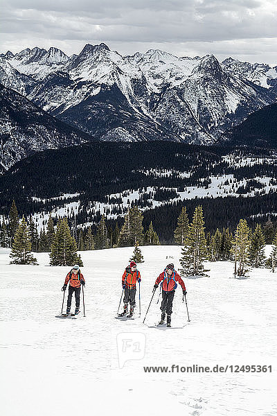 Group of skiers skiing on the Grand Turk in Silverton  Colorado