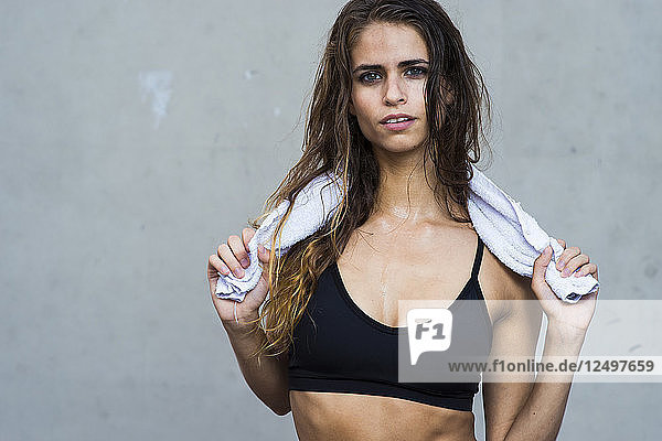 Portrait of fitness model in Brooklyn  New York.