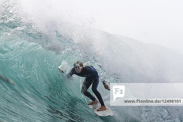 James Woods inside a tube or barreling wave. Fuerteventura  Canary Islands
