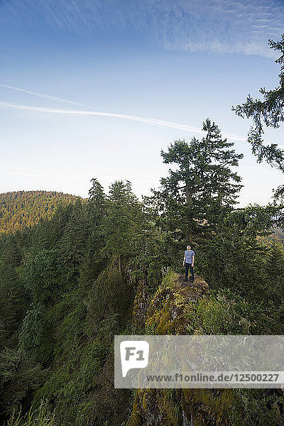 Wanderer erforscht Thurston Hills Natural Area von der Spitze der Klippe in Springfield  Oregon