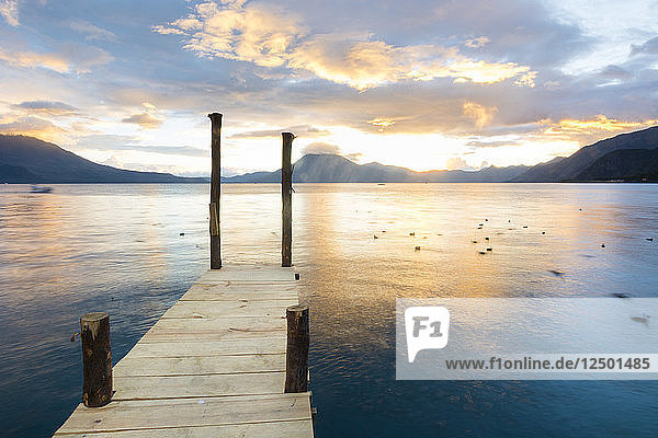 Scenic View Of Lake Atitlan From A Dock At Panajachel  Solola  Guatemala