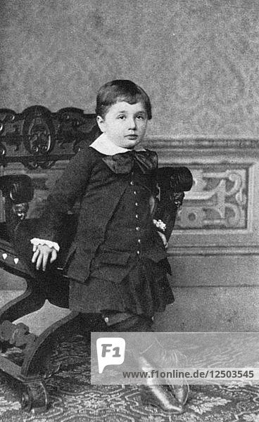 Albert Einstein (1879-1955)  deutsch-schweizerischer theoretischer Physiker  als kleines Kind  1880er Jahre. Künstler: Unbekannt