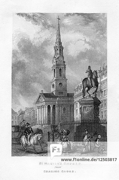 St Martins Church from Charing Cross  London  19th century.Artist: J Woods