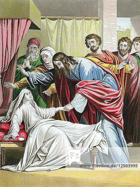 Christ raising the daughter of Jairus  Governor of the Synagogue  from the dead  c1860. Artist: Kronheim & Co