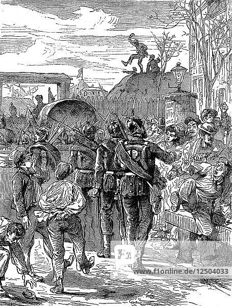 Deutsche Besatzungssoldaten verlassen Paris nach dem Deutsch-Französischen Krieg  1871 (um 1880). Künstler: Unbekannt
