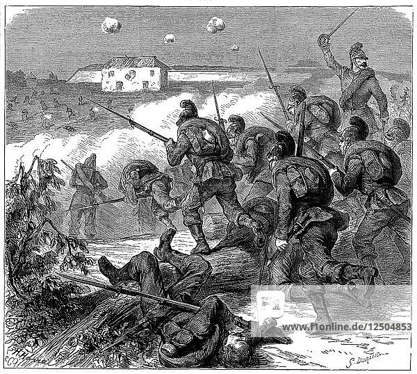 Bavarian troops of the Prussian army storming Bicetre  Franco-Prussian War 1870. Artist: Unknown