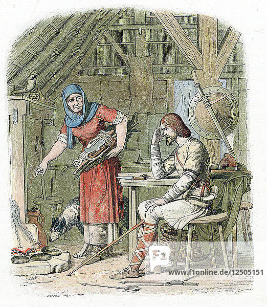 König Alfred bei der Verbrennung des Kuchens  878 (1864). Künstler: Unbekannt