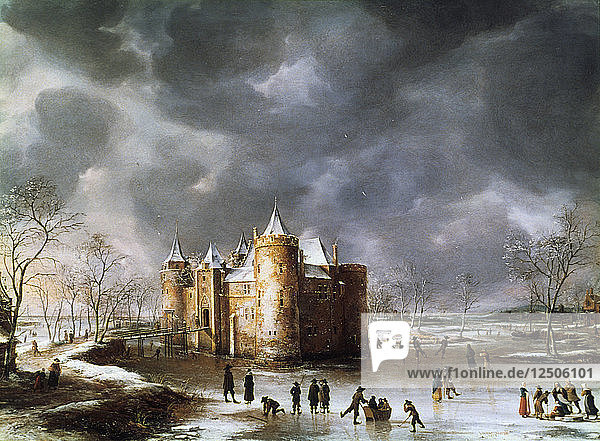 Das Schloss von Muiden im Winter  1658. Künstler: Abrahamsz Beerstraten