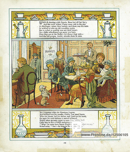 Englische Familie bei einer Mahlzeit am Bahnhofsbuffet in Boulogne  Frankreich  1886. Künstler: Unbekannt