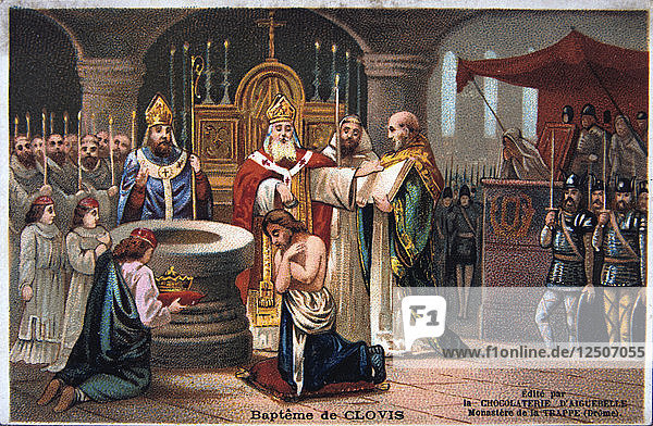 Taufe von Chlodwig  496 n. Chr.  (19. Jahrhundert). Künstler: Unbekannt