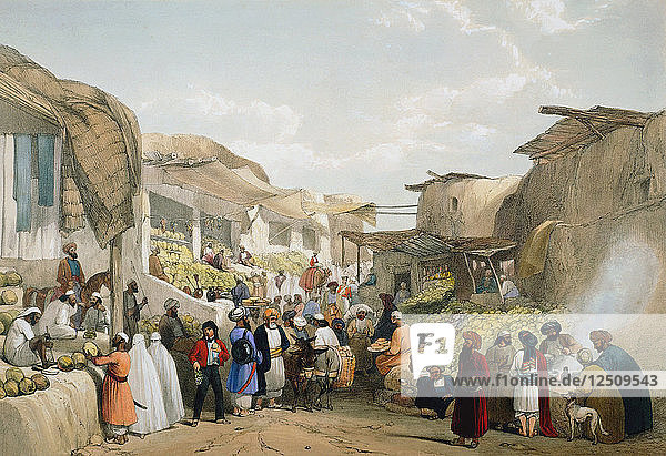 Basar in Kabul während der Obstsaison  Erster Anglo-Afghanischer Krieg  1838-1842. Künstler: James Atkinson