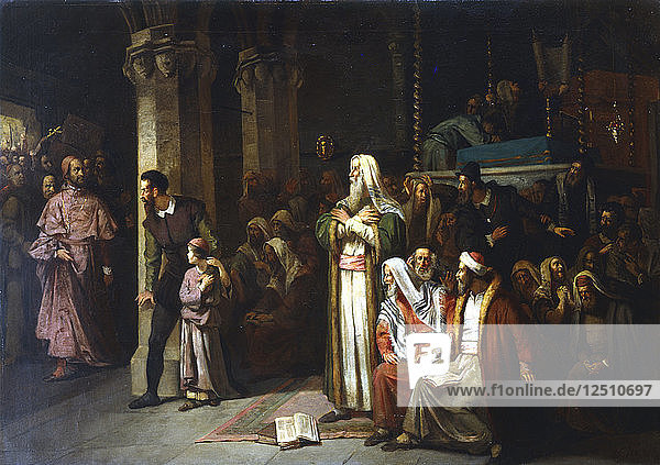 Gottesdienst in der Synagoge während der Lesung aus der Thora  1868. Künstler: Unbekannt