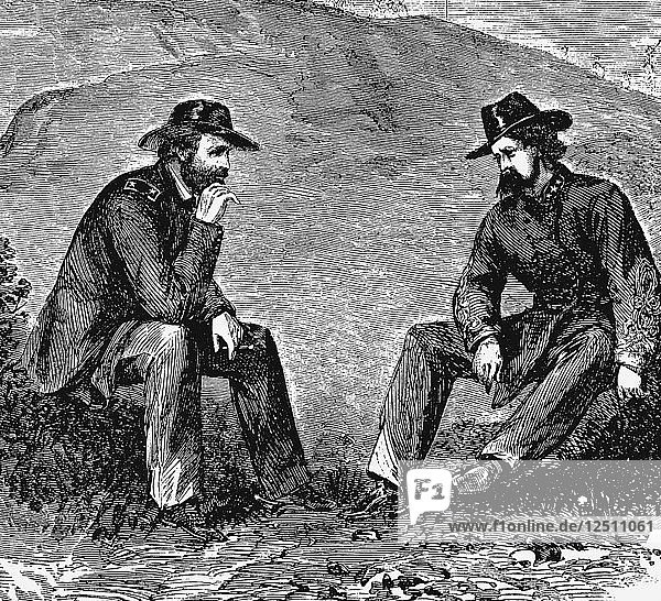 Die Generäle Grant und Pemberton verhandeln über die Kapitulation von Vicksburg  Amerikanischer Bürgerkrieg  1863. Künstler: Unbekannt